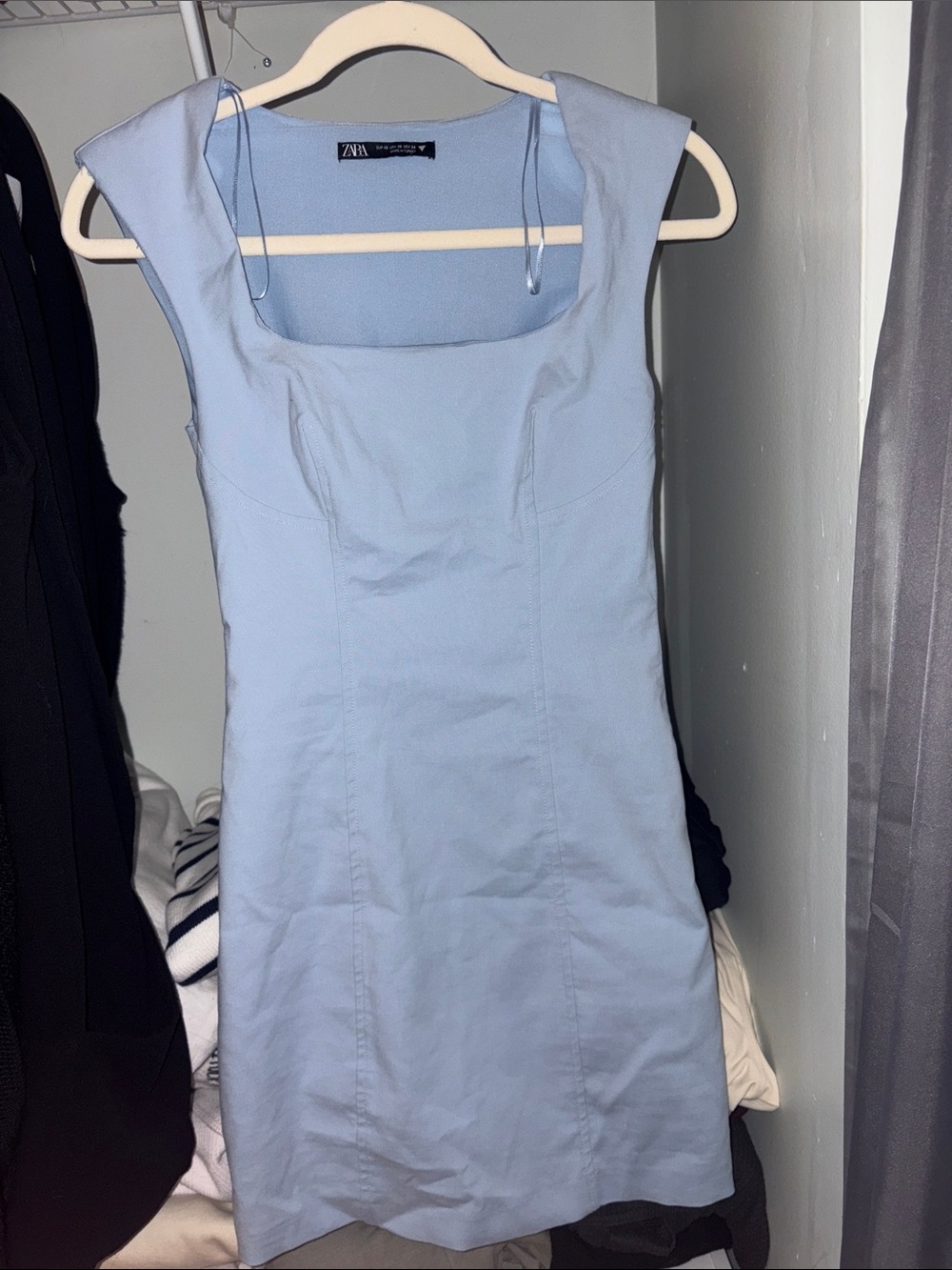 Zara Pale Blue Square-Neck Mini Dress